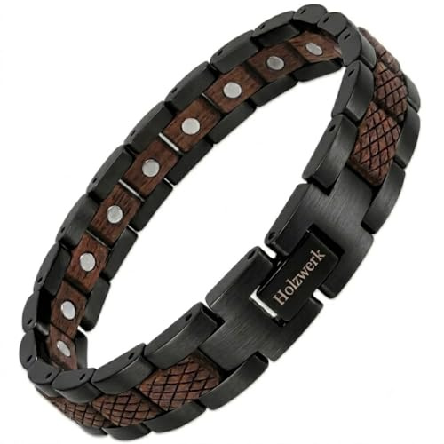Holzwerk ARENDSEE Magnetisches Natur Holz Magnet Schmuck Armband für Damen und Herren Magnetarmband Holzarmband Herrenarmband Damenarmband Antik Einstellbar (Braun-Schwarz)