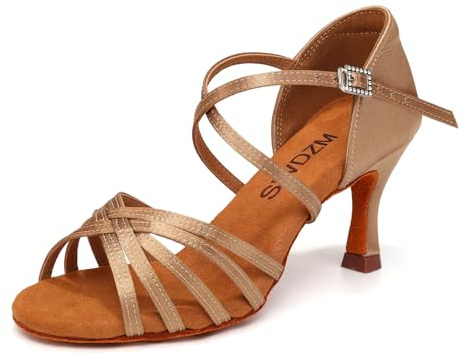 SWDZM Zapatos de Baile Latino Mujer 7cm Salsa Salón Tango Zapatos de Baile de Práctica,Beige,EU 34