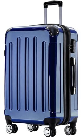BEIBYE Hartschalen Koffer Trolley Rollkoffer Reisekoffer 4 Zwillingsrollen Polycabonat (Blau, 66cm - 70L)