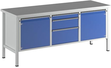 ANKE | Werkbank | Gestellbauweise Serie V | 2 Türen 540 mm | 3 Schubladen | Höhe 890 mm | Universalplatte