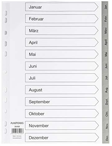 5er Set 12-teiliges Register/Trennblätter aus PP für DIN A4 mit Monaten Jan-Dez + praktischem Deckblatt aus stabilem Papier zum Beschriften. Trenn-Blätter für die Ordner-Organisation im Büro.
