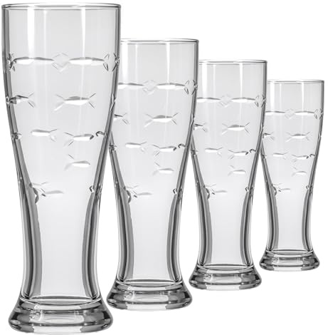 Rolf Glass School of Fish 16oz Beer Pilsner | Set of 4 | Craft Beer Glasses | Designed and engraved in the USA