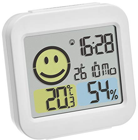 TFA Dostmann Digital Radio Alarm Clock with Thermo-Hygrometer, White, L78 x B31 x H79 mm