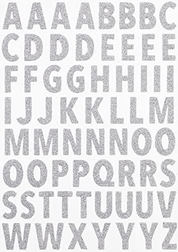 HobbyFun Glitzer Sticker Buchstaben 64 Stk Kunststoff Aufkleber 1.5 cm Silber
