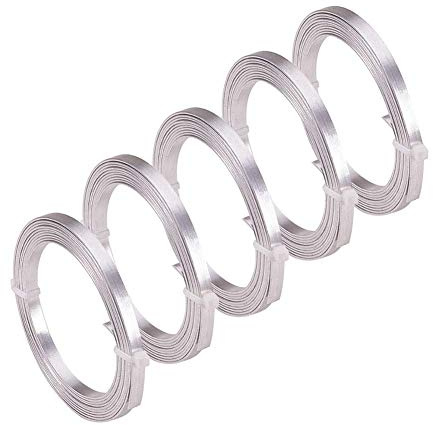 Silberfarbener Aluminium-Flachdraht, 5 mm, 5 Rollen breit, flexibler Metalldraht für Bastelarbeiten und Bastelarbeiten