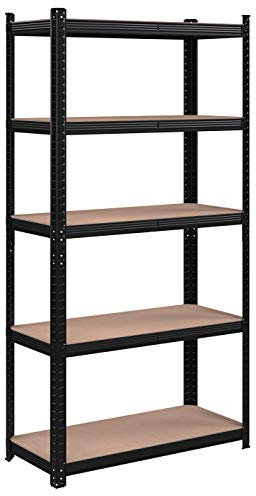 SONGMICS Schwerlastregal, Kellerregal, Lagerregal, 40 x 90 x 180 cm, Regal mit Stahlgestell, bis 875 kg belastbar, 5 verstellbare Ablagen, schwarz GLR040B01