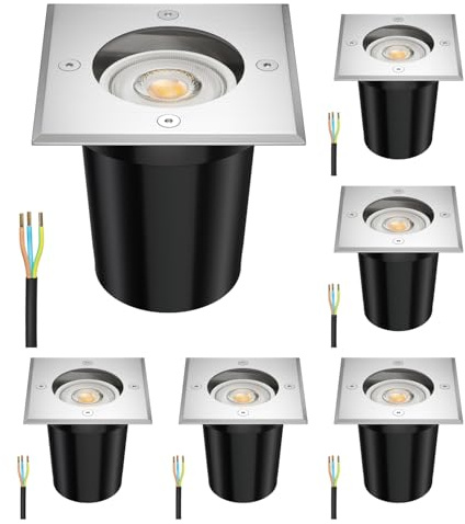 ledscom.de 6x Boden-Einbauleuchte RELI für außen Edelstahl eckig IP67 inkl. 5,473W LED Lampe 468lm 30° warmweiß