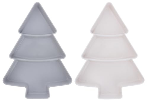 TOYANDONA 2 Pcs Christmas Tree Serving Tray: Plastic Snack Platter with 3 Compartments, Reusable Divided Serving Dish Tray for Candy, Nuts, Fruit and Veggies - Perfect for Holiday Family Gatherings