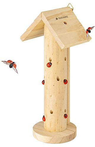 Navaris Casetta per Coccinelle in Legno - Casa Insetti da Appendere 12.5x9.5x28cm - Rifugio Ecologico per Farfalle Api - Alveare con Tetto e Gancio