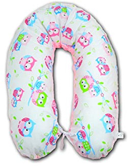 LOOLAY® 2 seitig Minky/Baumwolle Stillkissen XXL SUPER WEICH Lagerungskissen Seitenschläferkissen Ink.Bezug 170 cm (Eule weiß/Minky rosa)