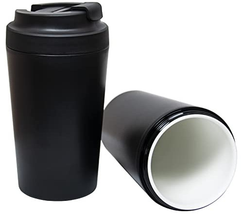 Travel Coffee Cup, Coffee Travel Mug with Leakproof Lid, Insulated & Reusable, Ceramic Lined, Eco-Friendly for Hot & Cold Drinks 380ml (Black)