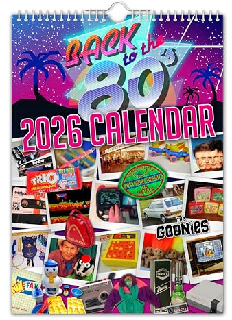 Wandkalender Back to the 80's - 2023, nostalgisch, witzig, Weihnachten, Geburtstag, Geschenkidee, Geschenk, Neuheit, Humor, Wichtel, Jahresplaner, Bürogeschenk
