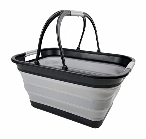 SAMMART 29 l zusammenklappbare Wanne mit Griff, tragbarer Picknickkorb, platzsparender Aufbewahrungsbehälter, Wasserkapazität 24 l (Schwarz/Legierungsgrau)