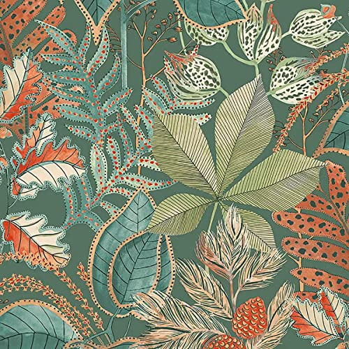 Eden Leaf Green Floral Wallpaper Flower Nature Botanical Orange Jungle Tropical