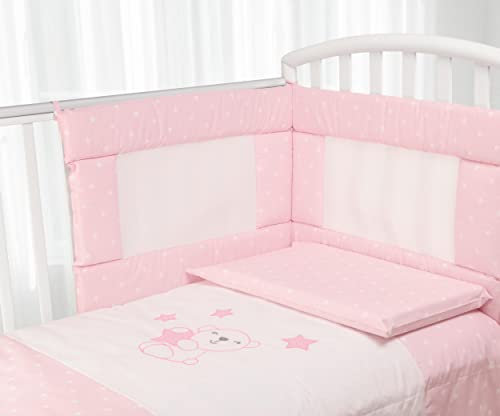Babysanity- Set Paracolpi Lettino Alta Traspirabilità Piumino Copripiumino Sfoderabile Federa 100% Cotone Made in Italy (Piccole Stelle Rosa)