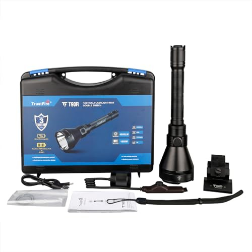 TrustFire T90R 4800 lúmenes LED caza linterna linterna 1600 metros USB recargable linterna impermeable IP68 linterna táctica con interruptor remoto para caza búsqueda rescate emergencia camping pesca