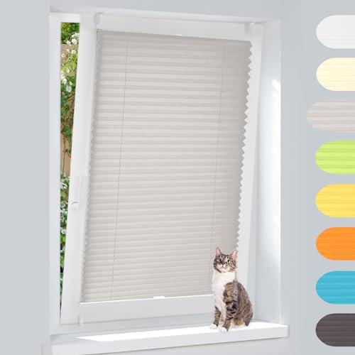 Plissee Klemmfix Ohne Bohren – Hellgrau 95x120cm(BxH), Jalousie Lichtdurchlässig & Blickdicht, Sonnenschutz & Sichtschutz, Faltrollo Easyfix für Fenster & Tür