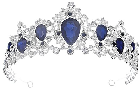 Surakey Prinzessin Tiara Kristall Krone Damen,Blau Strass Krone, Hochzeit Tiara Kristall Strasssteine ​​Tiara Krone für Frauen Mädchen Kristall-Damen-Haar-Krone Strass Kristall Königin Tiara