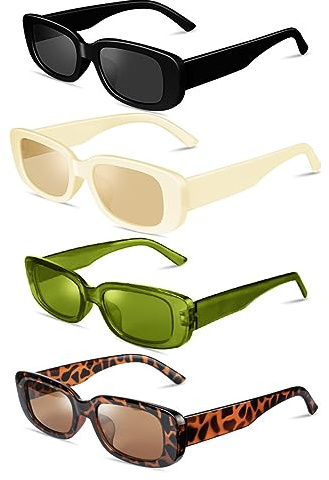 Ainiv solglasögon, 2 par retro solglasögon, UV 400 solskydd och UV-skydd solglasögon, modeglasögon för kvinnor män barn fest resor fotografering, Svart + leopard brun + beige + grön
