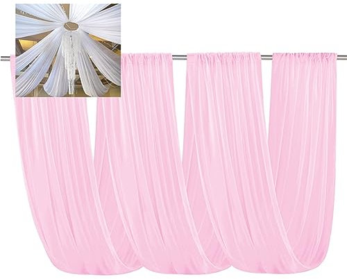 Egurs Hochzeitssaal Dekoration 100D Chiffon Stoff Vorhänge Dekostoff Raumdekoration Banner Querbehang Freihanddeko Hochzeit Drinnen Draußen Deko Tüllstoff Hintergrund Tüll Vorhang Rosa 73x600cm
