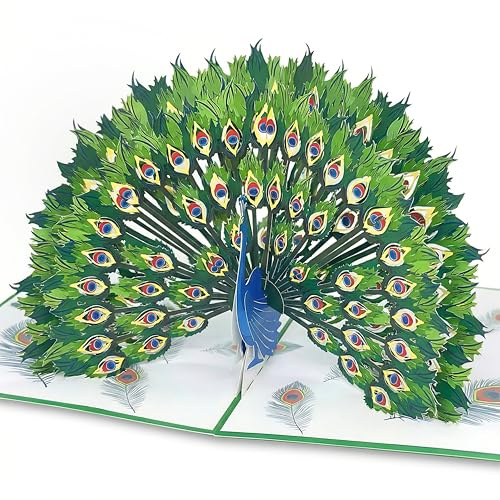 Magic Moments® Pfauen Majestät Pop Up Karte - Schöne 3D Geburstagkarte Groß 14x19cm mit Umschlag für Frau, Frauen, Freundin und Mutter zum Geburstag & Hochzeit - Glückwunschkarte Geburstag