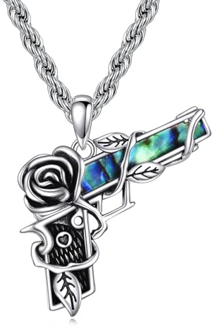 YAFEINI Pistole Kette S925 Sterling Silber Gotisch Rose Pistole Anhänger Halskette Punk Schmuck Geschenk für Damen Herren