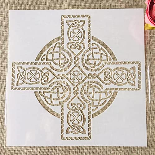 30 x 30 cm große geometrische Kreuz-Totem-Schablonen zum Malen auf Holz, Leinwand, Papier, Boden, lasergeschnittene Malschablone für Heimdekoration, Bastelprojekte