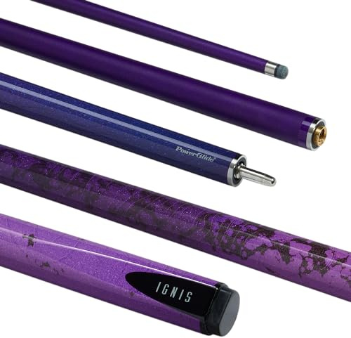 POWERGLIDE Ignis - Stecca da biliardo o biliardo, in fibra di carbonio e fibra di vetro, ultra liscia, design viola lucido, 2 pezzi con giunto 50/50, dimensioni standard 144,8 cm, punta da 10 mm, pesi