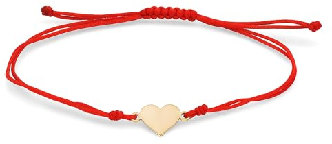 585 Goldarmband für Damen mit Kleinem Herz 14K Goldarmband 16-20 cm Rotes Band Geflochtene Freundschaftsarmbänder