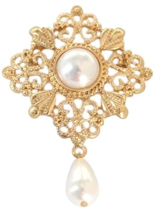 JKQBUX Série Versailles Broches élégantes baroques pour Femme Homme Fille - Épingle de Corsage rétro en perle délicate, 7*5cm, Nickel Coquillage, Cristal