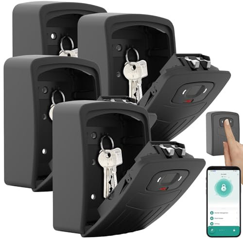 Xcase außen-Schlüsselsafe: 4er Smarter Schlüssel-Safe mit Fingerabdruck-Erkennung, App (Schlüsselsafe Fingerabdruck, Smarter Schlüssel-Tresor)