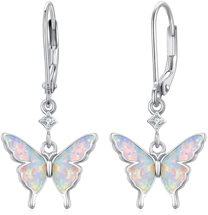 Schmetterling Ohrringe Mädchen 925 Sterling Silber Opal Ohrringe Schmetterling Opal Schmuck Geschenk für Frauen Tochter Ehefrau (Leverback-white)