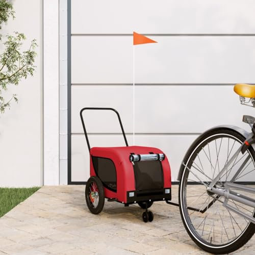LAPOOH Fahrradanhänger Hunde Rot und Schwarz Oxford-Gewebe & Eisen, Fahrrad Anhänger, Lastenanhänger, Handwagen, Fahrrad-lastenanhänger, Lastenfahrrad - 94013
