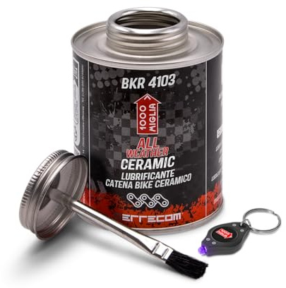 Errecom BKR 4103 ALL WEATHER Fahrradkette KERAMIK-Schmiermittel für jede Straßenbedingung - 400ml, fluoreszierende und duftende Formel, All-In-One-Dose mit Pinsel enthalten