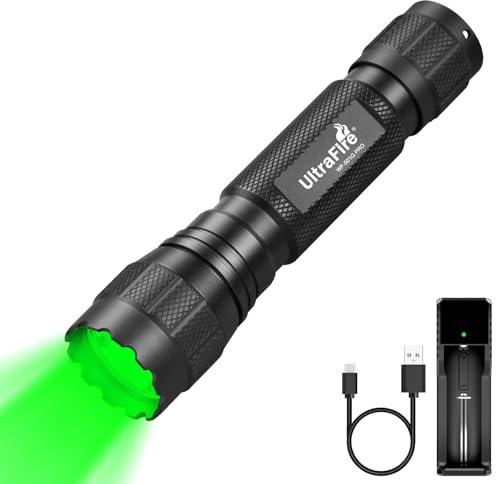 UltraFire Torcia LED a luce verde, 520-530 nm, luce verde, 10 W, modalità singola, torcia da caccia verde, portata 300 metri, per visione notturna, caccia notturna, WF-501G RRO