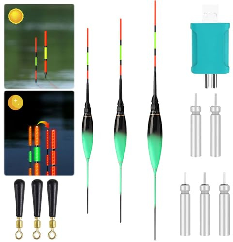 ZOYDP 3 st LED-lysande fiskeflottör, LED-starlight fiske med tyngdsensor och bas, fisketillbehör för dykning, sjöfiske, flod eller damm