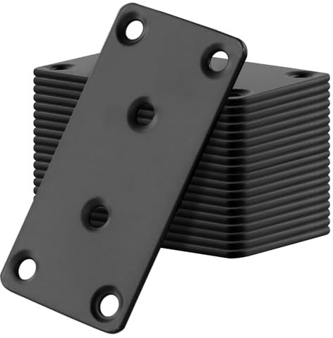 KEILEOHO 20 Pezzi Piastra Staffa Angolare Piatta in Acciaio Inox, Piastra di Giunzione Piatta, Piatta Staffa Fissaggio, Connettore di Riparazione per Sedie Tavoli da Pranzo Letti, Nero, 80 x 40 mm