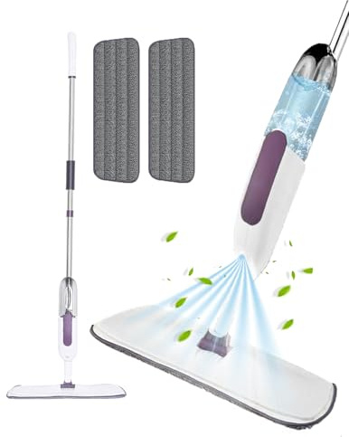 MEOWN Spray Mop with Refillable Water Tank, 3 in 1 Flat Microfibre Floor Mop, Spin Mop Head & Window Squeegee Cleaner, 360° Rotating Head for Wood, Tile & Laminate Floors