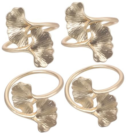 PAMINGONO 4stücke Serviettenringe Metall Ginkgo Design Serviettenhalter Für Tischdeko Party Thanksgiving Hochzeit Bankett Dekoration