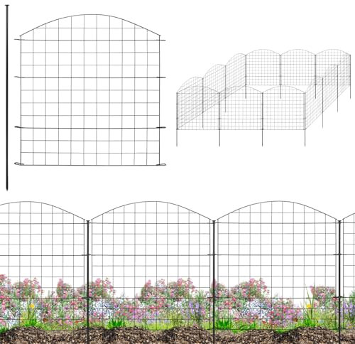 Zaun Gartenzaun Steckzaun Teichzaun für Garten Teich 12 Zaunelemente 78 cm hoch Metall Hundezaun Gitterzaun Oberbogen Schwarz V2Aox6 x 6cm