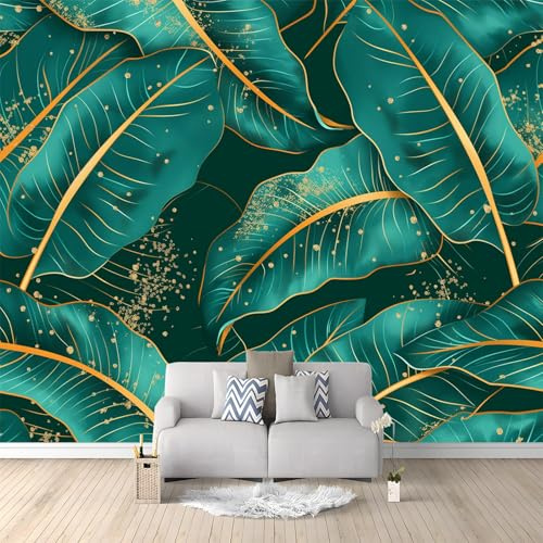 Papier Peint Intissé Feuilles De Bananier Vertes 200x140 cm Papier Peint Panoramique Moderne, Tableaux Muraux Tapisserie Photo, Papier Peint Mural pour Salon, Chambre, Fond Décor TV