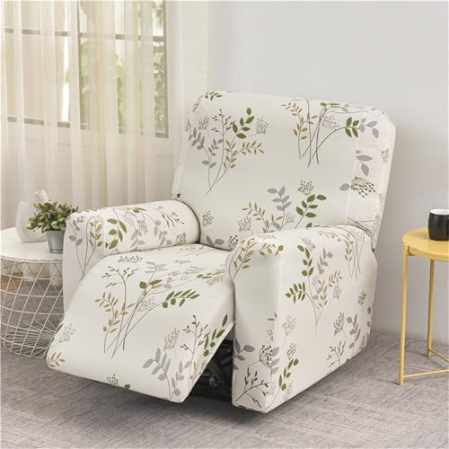 Hearda Funda para Sillón Relax Reclinable, Estampados de Flores Funda de Sillón Relax Funda Elástica para Sillón Reclinable 4 Piezas con Bolsillos Laterales (Beige)