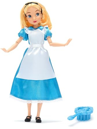 Disney Store Official, Alicia en el País de Las Maravillas, Alicia, muñeca clásica, 29 cm, muñeca de Disney Totalmente posable con Vestido de Raso, Incluye Cepillo de Juguete, para Mayores de 3 años