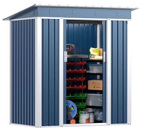 SUPEER Casetta per attrezzi in metallo, 3 m² con tetto inclinato, altezza 185 cm x lunghezza 162 cm x larghezza 120 cm (blu)