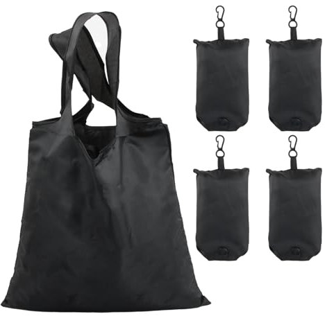 Duronge 4 Stück Faltbare Einkaufstasche mit Angebrachtem Beutel Schwarz, Waschbar, Dauerhaft und Leicht, 48x36,5 cm Wiederverwendbare Einkaufstasche, für den Täglichen Einkauf von Lebensmitteln