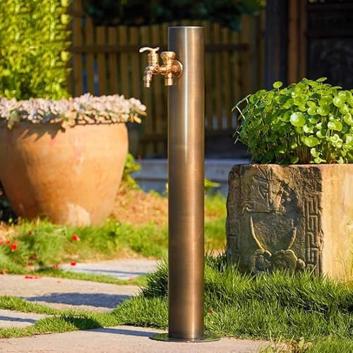 Robinet colonne d'extérieur vintage en acier inoxydable pour robinet d'eau à montage au sol de jardin avec fonction antigel, poteau d'arrosage vertical pour décoration de fontaine et de cour.