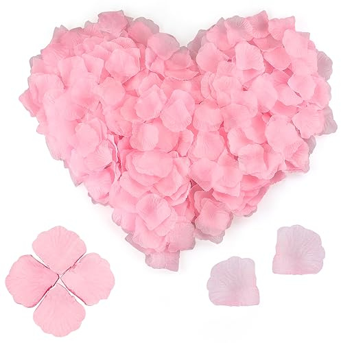 LONGDENEKHALIQ 1200 Pcs Pink Rose Petals - Artificial Silk Flowers, Waterproof No-Taste Rose Petals for Romantic Wedding, Anniversary, Birthday, and Confession Decorations