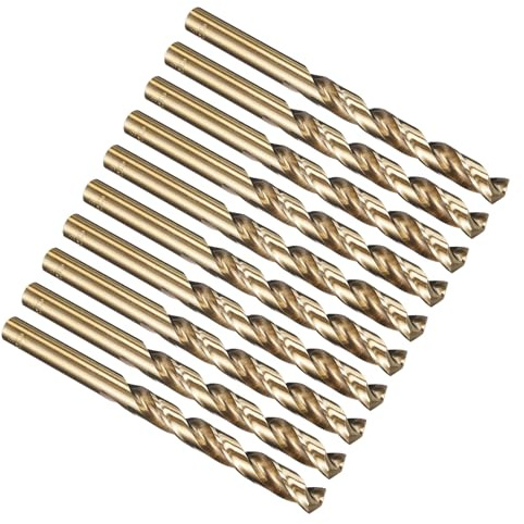 PATIKIL 9mm Drill Bit M35 Cobalt 5% High-Speed Steel 10 Pack | Jobber Straight Shank 135° Gold Finish for Stainless Steel Hard Metal