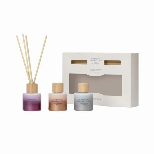 French Connection Scented Reed Diffuser Gift Set - 3 X 50ml,Candle Giftset for Women,Long-Lasting Fragrance Oil Diffuser,Lavender, Peony,Truffle -Aromatherapy for Bathroom, Kitchen & Living Room