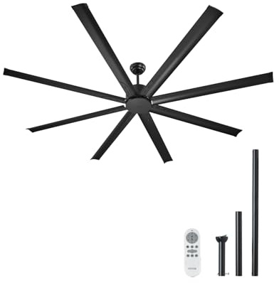 VEVOR Ventilador Moderno de Techo sin Luz 214 cm con Mando a Distancia 6 Velocidades, 8 Aspas de Aluminio, Motor DC Reversible, para Dormitorio, Salón, Interior, Exterior, Negro, Φ 2140 x 705,8 mm